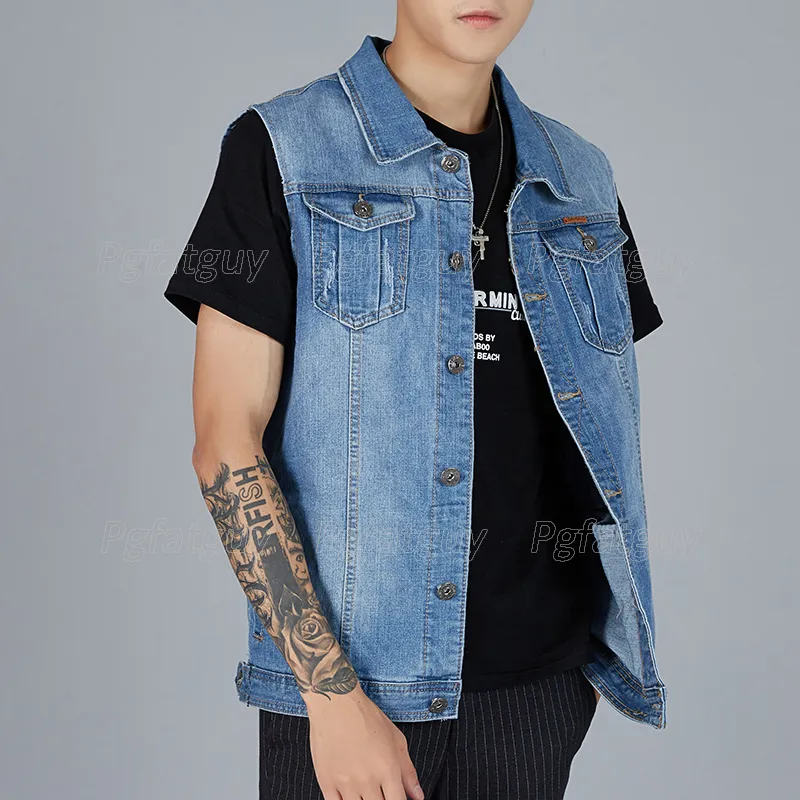 Boy 5XL 6XL 7XL 8XL Artı Boyutu erkek Denim Yelek İlkbahar Yaz Jean Yelek Yağ Streetwear Moda Rahat Chalecos Para Hombre