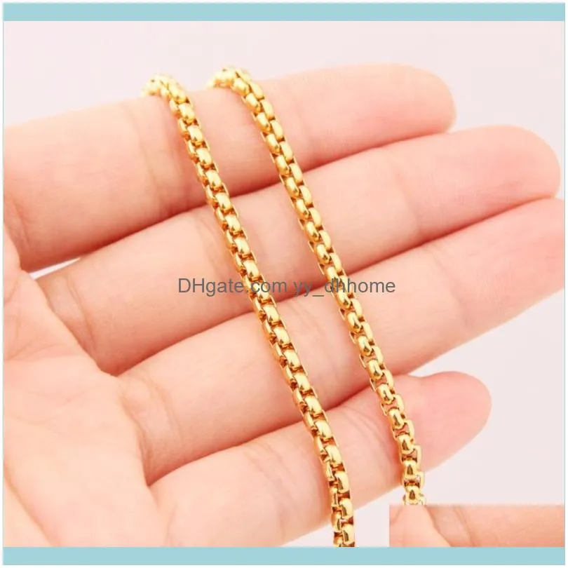 Tisnium 3mm Men And Women Necklace Box Chain Solid Stainless Steel Link Matching Pendant Gift Gold Color Wholesale Retail Chains