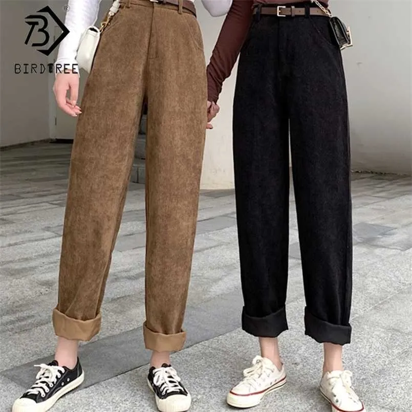 Spring Femme Casual Cottory Loose Coveruroya larve des pantalons de jambe mode Pantalon pleine longueur avec des thausses Femmes Bases B01308O 211112