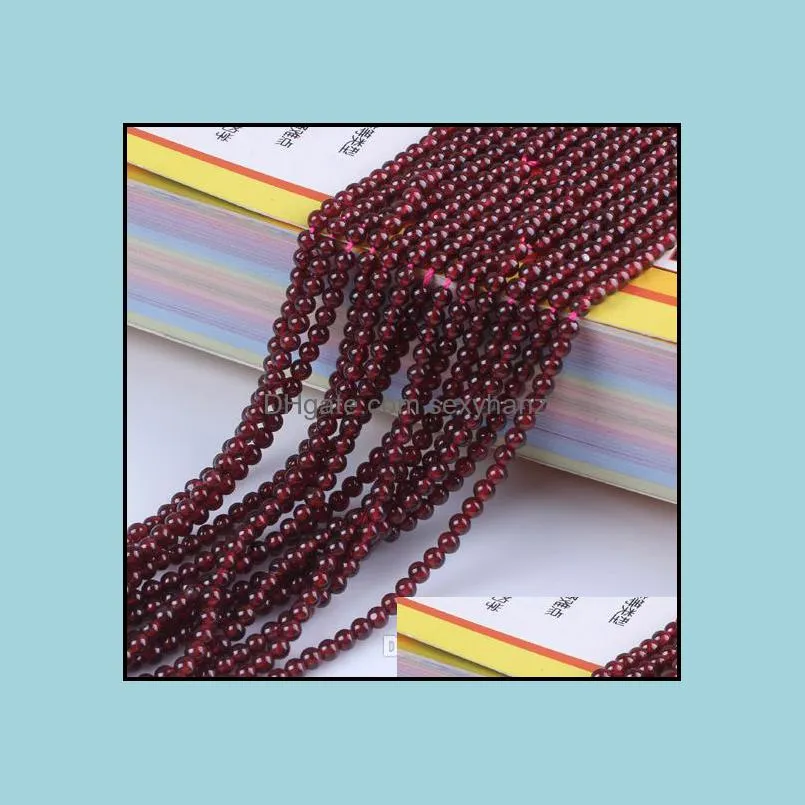 Beaded, Strands Necklace Bracelets Garnet Loose Beads Diy 3 Size 4Mm 6Mm 8Mm Natural Round Women Reiki Chakra Amet Jewelry Aessories Maya Dr