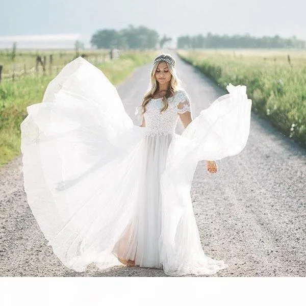 Brand Vintage Country Wedding Dresses Lace Applique Beaded Sweep Train Bridal  Gown Tulle Scoop Neck Plus Size Custom Made From Missbeautydress, $103.63 |  DHgate.Com