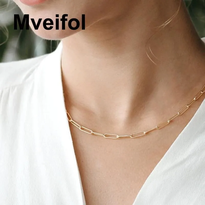 Kedjor Mveifol Rostfritt stål Pappersklämma Link Chain Halsband För Kvinnor Gem Choker Smycken