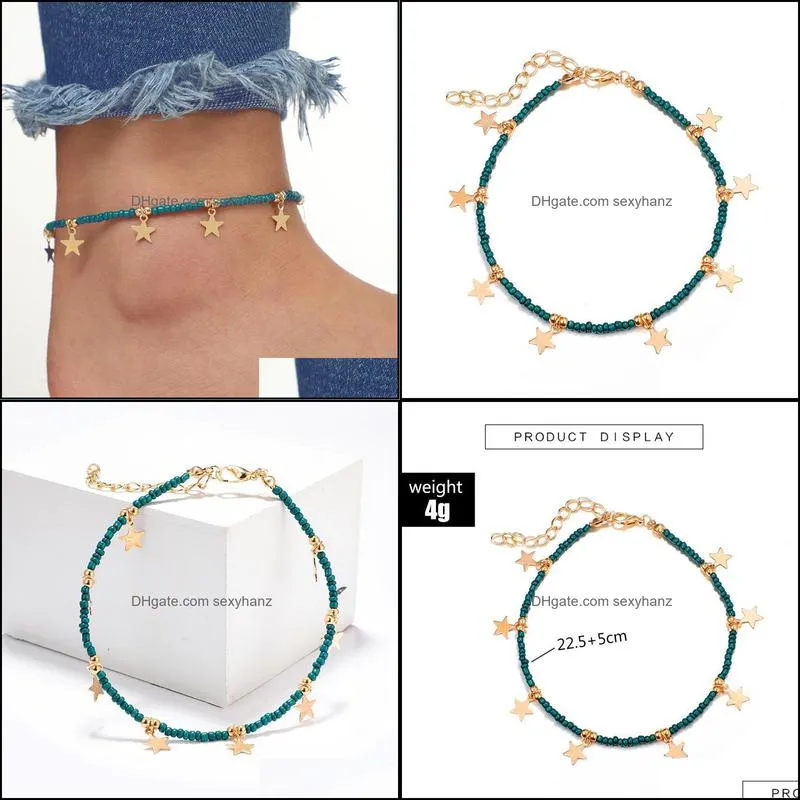 Anklets 2021 Simple Fashion Blue Beaded Handmade For Women Beach Chic Stars Pendant Anklet Bracelet Barefoot On Leg Foot Jewelry