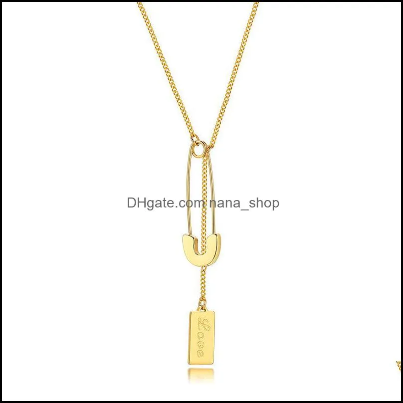 Long necklace for women stainless steel lettering Love square paper clip pin necklace gold female Personality Jewelry Christmas Gift