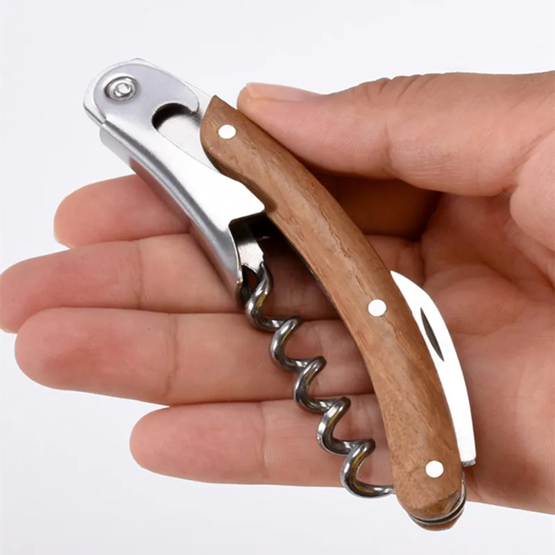 Multifunction Wine Opener Professional Bottle Opener with Knife Portable Wooden Handle Screw Corkscrew Factory Wholesale LX3907