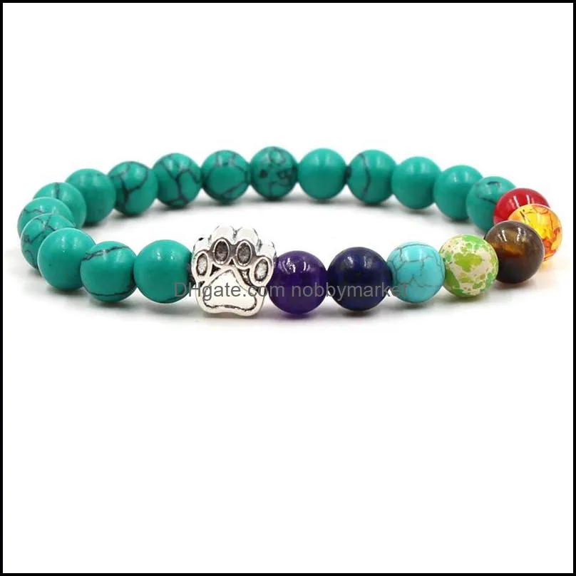 7 Chakra Natural stone beads Bracelet For Women Men Cat dog claw Charm Tiger eye turquoise Healing balance Yoga beaded Bangle DIY