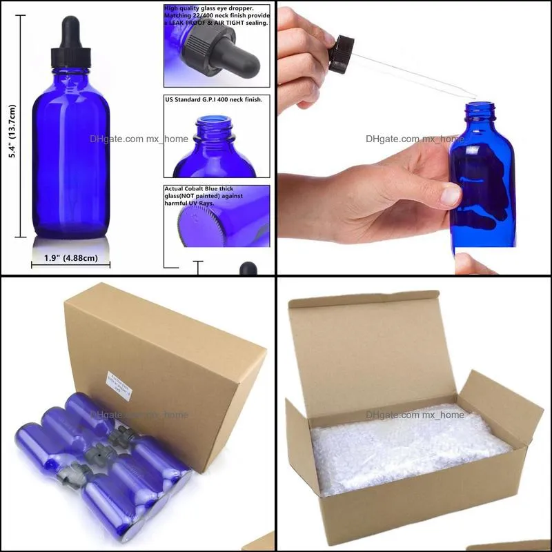 6pcs 120ml 4 Oz Glass Dropper Bottle Cobalt Blue W/ Eye For  Oils Lab Bottles Cosmetic Containers Storage & Jars