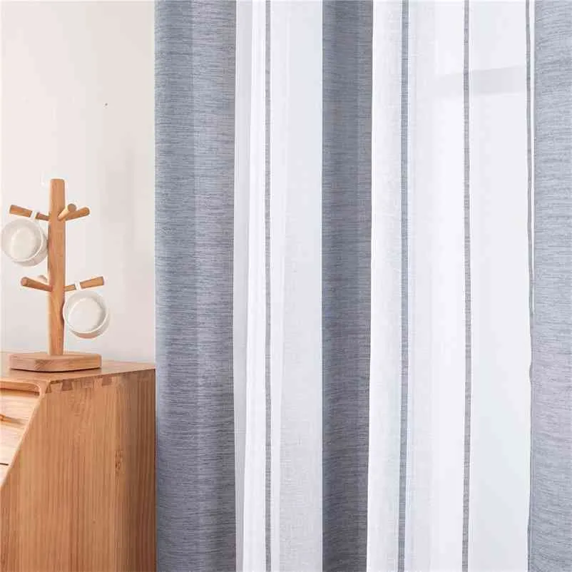 モダンなシアーカーテンウィンドウチュールカーテンの寝室のリビングルーム家の脱水縞模様のキッチンカーテンの窓210913