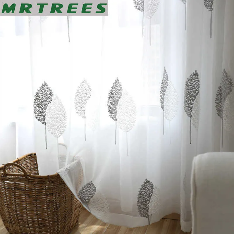 MRTREEES Finestra con foglie ricamate Tenda moderna in tulle per soggiorno Camera da letto Cucina Tende in tessuto per il salone 210712