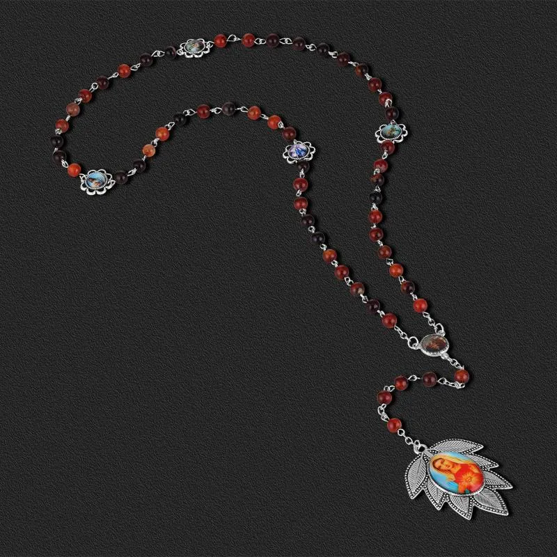 Colliers pendentifs Servite Rosaire des Sept Douleurs Agate Perles de prière Chaîne Religieux Sainte Vierge Marie Notre-Dame Guadalupe Collier