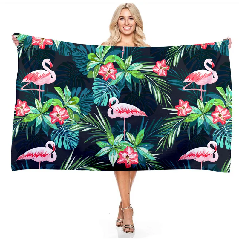 Serviette de plage rectangle Flamingo Print Baignage serviettes de bain à sec rapide Microfibre extérieur Portable Camping Surf Sports Sports