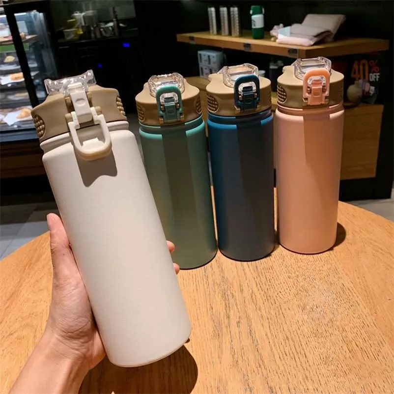 530/750ml Thermos Mug With Straw Stainless Steel Lid Thermal Insulation Straight Cup Thermal Water Bottle Tumbler Thermocup 211013