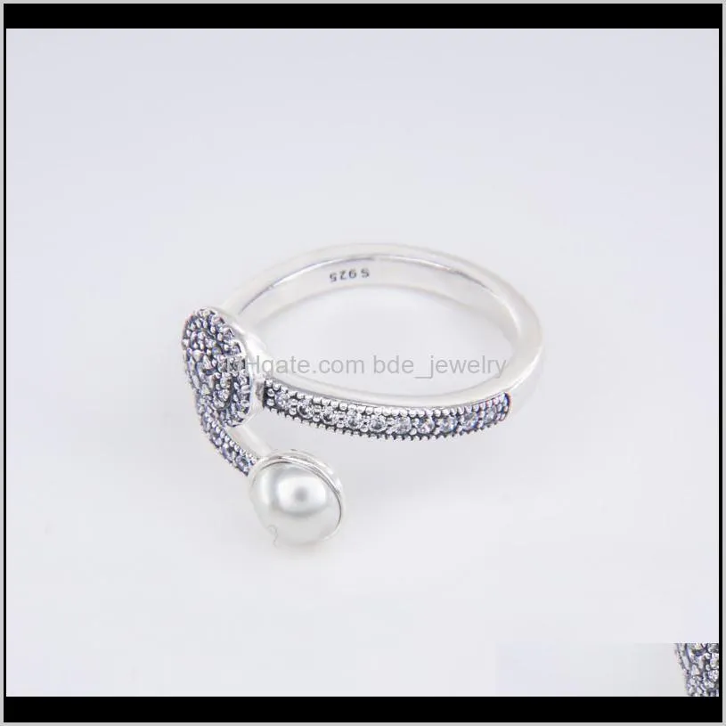 new natural pearls open ring set original box for pandora 925 sterling silver cz diamond elegant women wedding rings