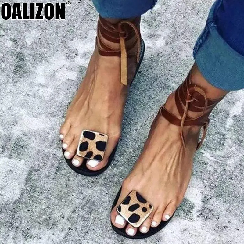 Romersk sommar Kvinnor Gladiator Sandaler Flip Flops Thong Lady Mujer Maid Kvinna Kvinna Ankelsnörning Platta Zpatos Skor R483