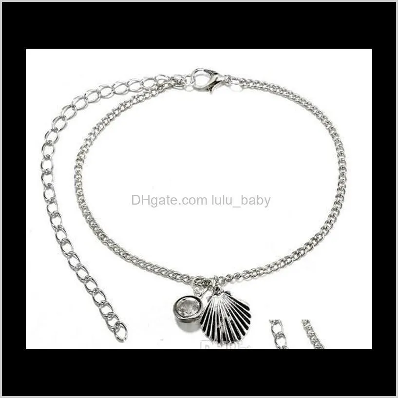 Bohemian Multi Layer Anklets Fan Shell Shape Waterdrop Charm Antique Silver Yoga Ankle Bracelets Bohemian Ankle Chain