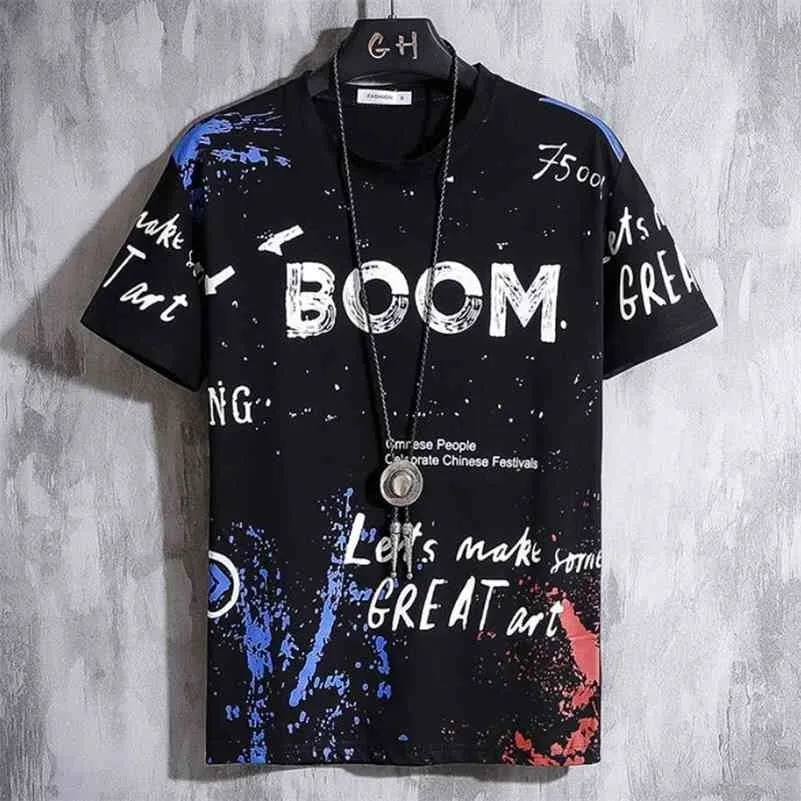T-shirt da uomo Hip Hop Boom stampato estate O-COLLO maglietta casual maschile Oversize Rock Hip-Hop stile caldo Plus Size 3XL 210324