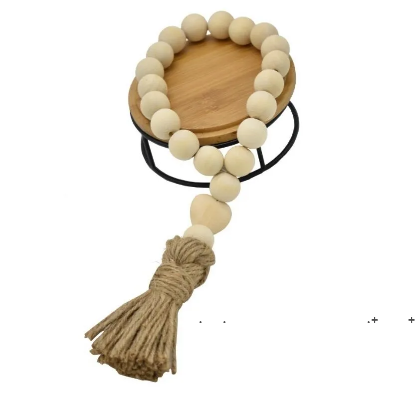 new Heart-shaped Wood Beads Tassel Hanging Pendant Farmhouse Decor INS Nordic Creative Hemp Rope Beaded Home Decorative EWE5514