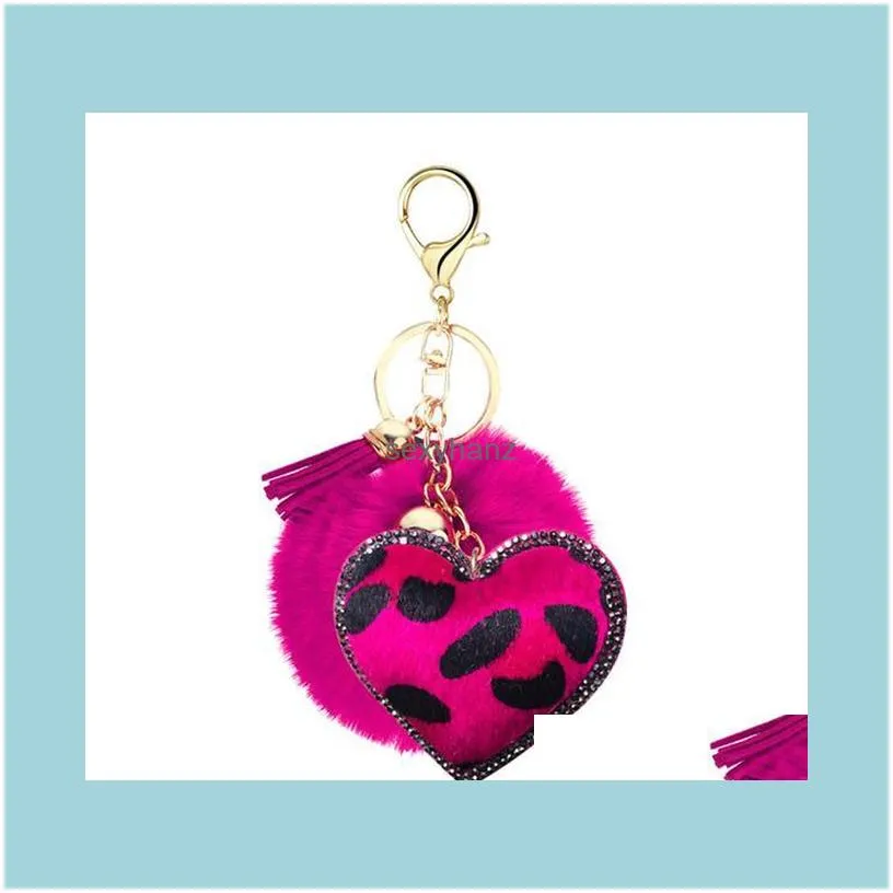 Korean velvet Rhinestones leopard pattern love hair ball key ring pendant bell accessories car luggage accessories