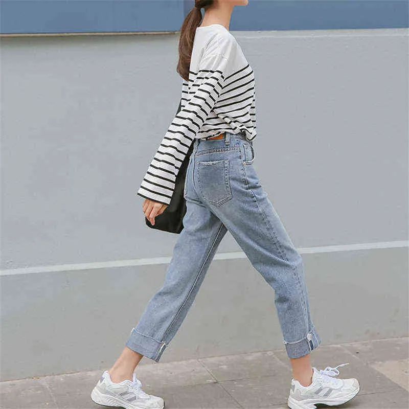 Women High Waist Loose Wide Leg Jean Korean Style Retro Vintage Pockets All-match Simple Daily Fashion Jeans 211129