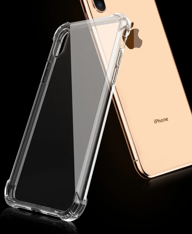 Fundas de TPU para iPhone 13, 12, 11 Pro Max, XR, XS, 6, 7, 8 PLUS, 1,0 MM, Airbag, antigolpes, transparente, 100 unids/lote