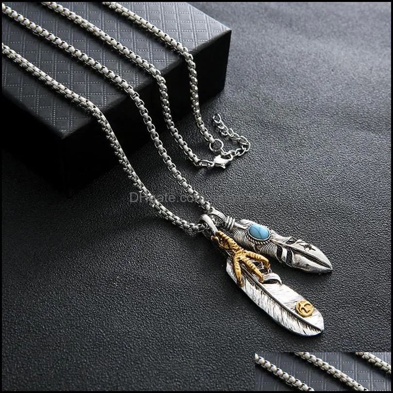 Fashion Pendant Necklaces Personality Feather Punk Hip  Stainless Steel Pendant Collar Chain Charm Necklaces 5967