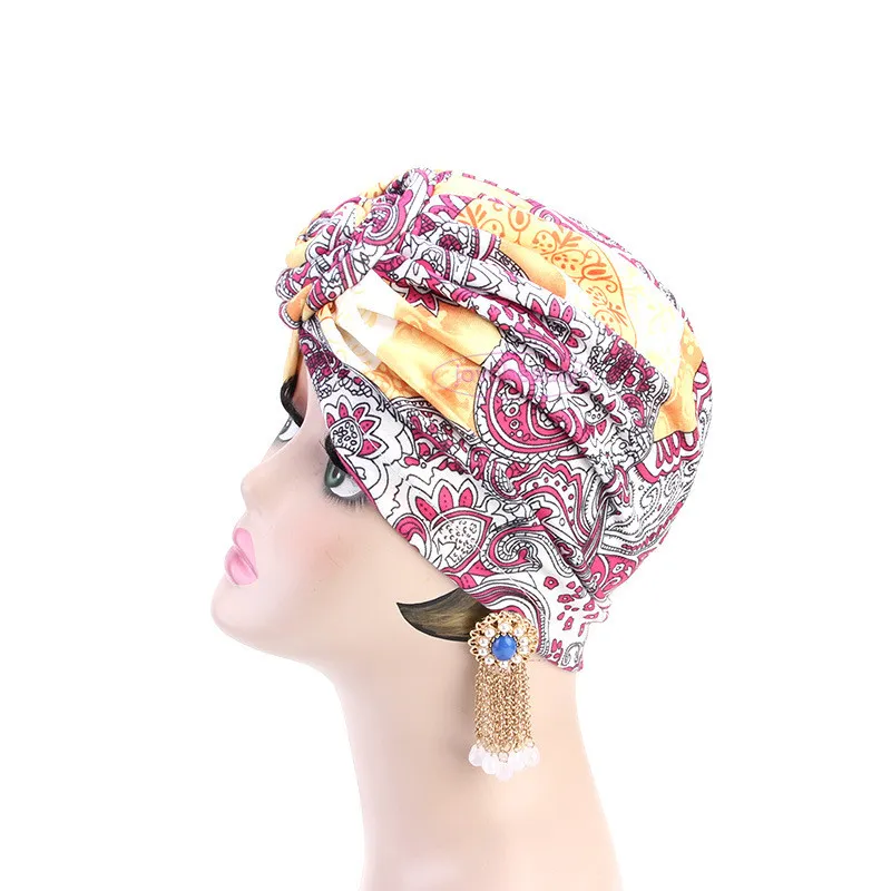 VMAE impresso cabelo capotas 10 cores mulheres coloridas headscarf chapéus flor muçulmano turbante chapéu