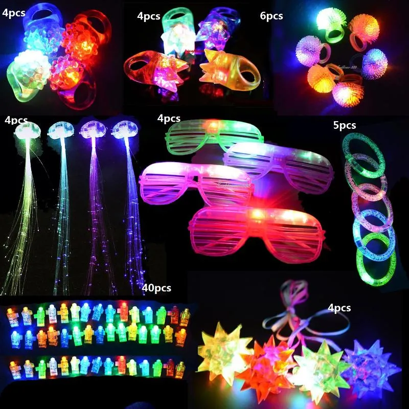 Décoration De Fête Kid Adulte LED Light Up Jouets Favoris Glow Dans Les  Fournitures Sombres Finger Lights Anneaux Clignotant Lunettes Bracelet294B  Du 48,23 €