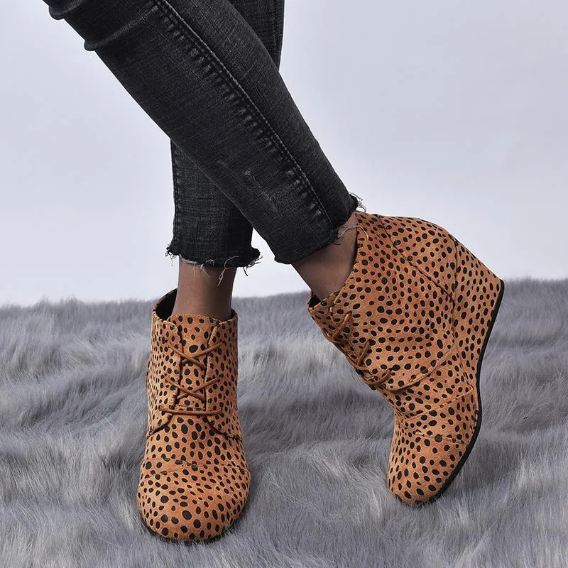 Boots Leopard Ankle Women Female Casual Shoes Woman Platform High Heels Botas Mujer 2021 Bota Feminina Ladies Sexy