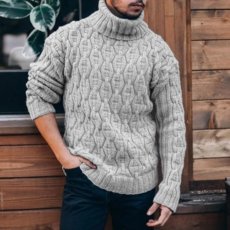 Pull Homme Col Roulé - Couleur Unie - Coupe Slim - Tissu Doux - Pour Hiver Et Tenue Quotidienne