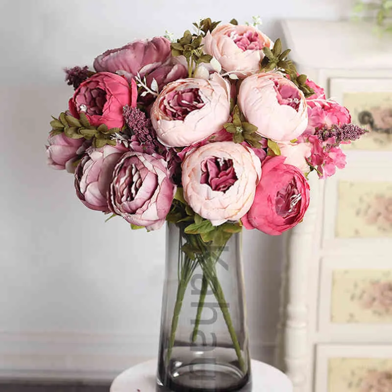 50cm rosa silke peony konstgjorda blommor stor bukett arrangemang falska blomma vit diy hem hotell fest bröllop dekoration krans