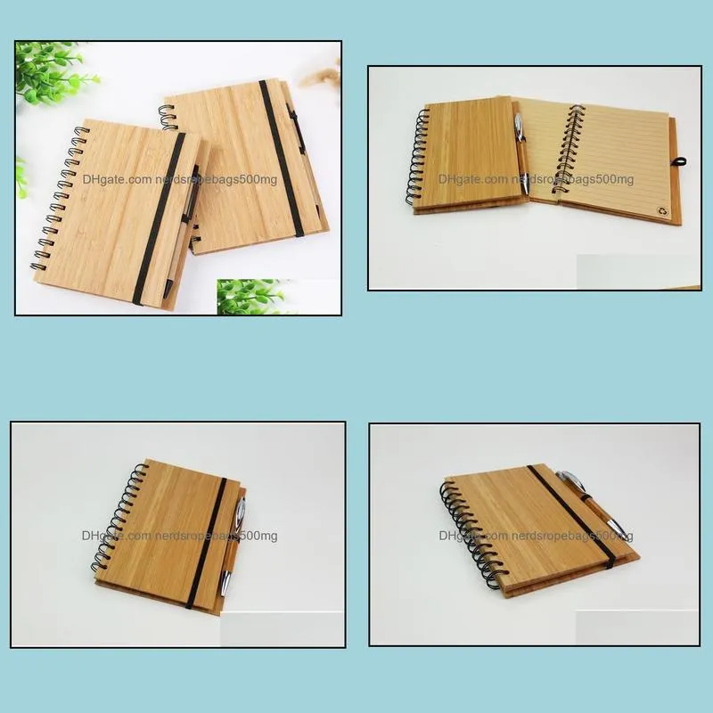 Wood Bamboo Cover Notebook Spiral Notepad With Pen 70 sheets recycled lined paper SN1659