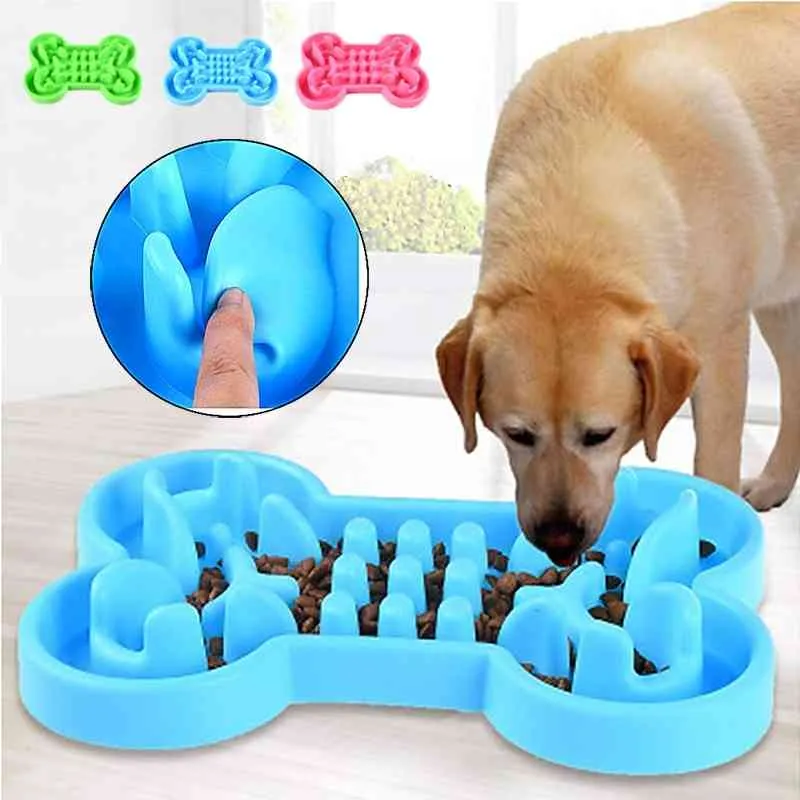 Durable Silicona Pet Dog Cat Interactivo Slow Food Bowl Antideslizante Anti-Gulping Dog Feeder Platos para alimentar grandes cuencos para perros Y200922