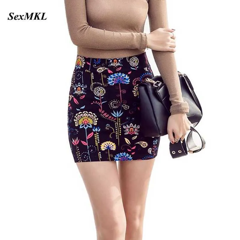 Sexmkl Plus Size Short Mini Skirts Womens Floral Print Bodycon Hight Waist Skirt Sexy Korean