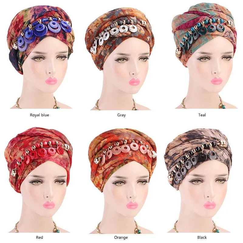 Jewerly Style Tie Dye Long Headscarf Cap Fashion Muslim Hijab Multifunction Scarf Wrap Hair Headwear Holiday Celebration Hat