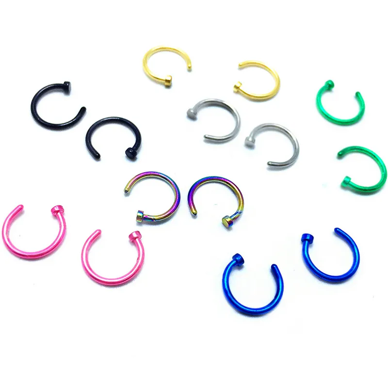 Colorful Fake Nose Rings Piercing Ring Body Industrial Stainless Steel Jewelry 8/10mm