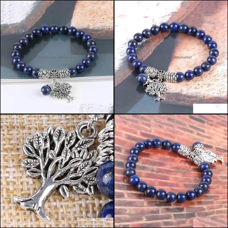 Perles, Brins Bracelets Bijoux Chakra Pierre Naturelle Lapis Lazi Arbre De Vie Bracelet Mala Perles Reiki Guérison Méditation Énergie Bracelets D