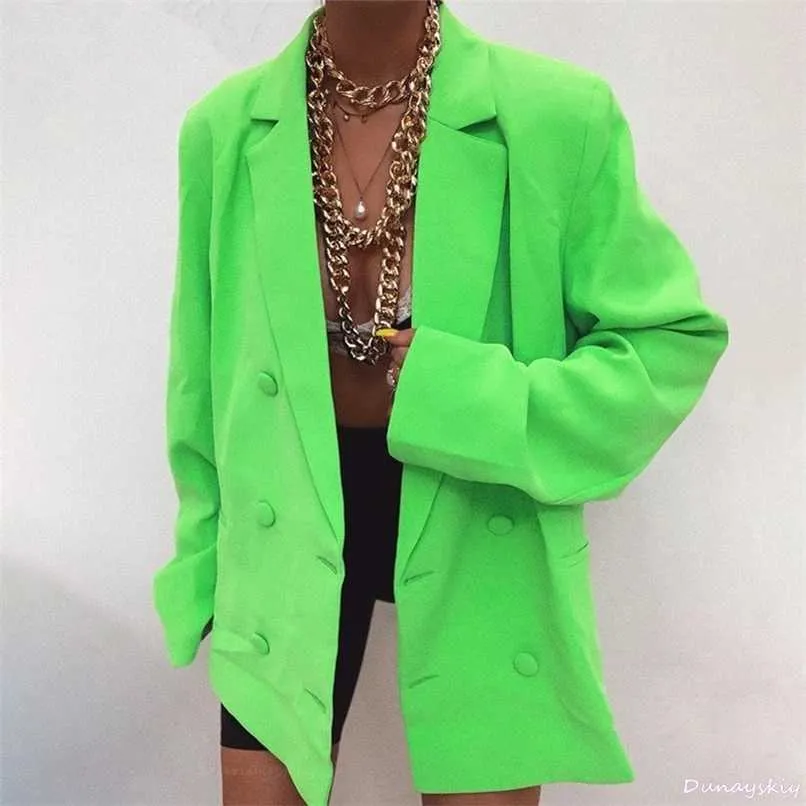 Double Breasted Blazer Long Sleeve Jacket Women Loose Coat Autumn Winter Female Streetwear Over Size Plus Clothes Drop 210930