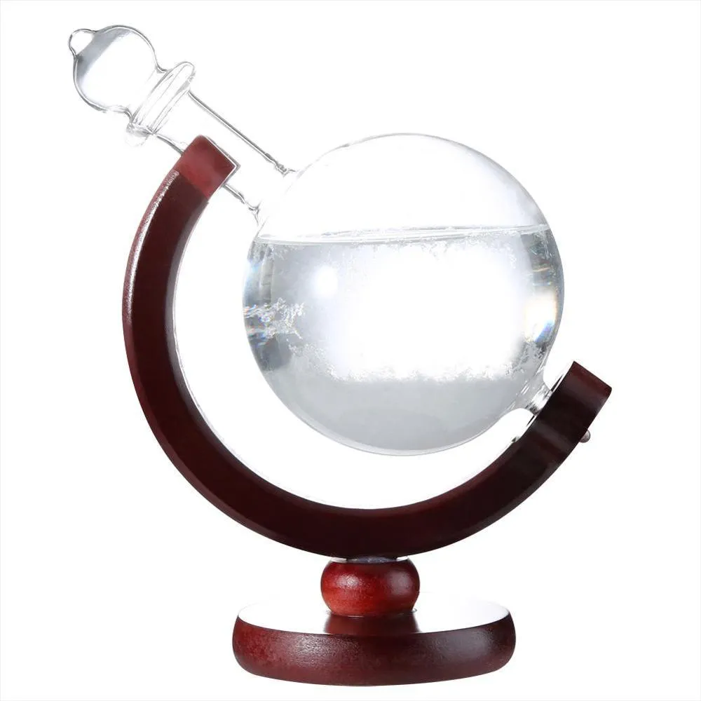 Skrivbord Väderstation Väder Prediktor Transparent Ball Storm Glass Creative Globe-formad Storm Glasflaska Heminredning 210318