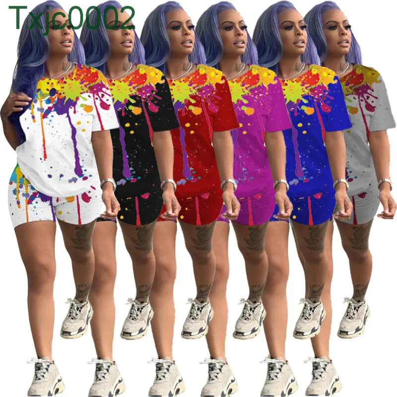 Женщины Scestsuits Двухструктура набор дизайнер лето короткие набор нарядов NK-Jet Printing с коротким рукавом футболка шорты бега трусного костюма
