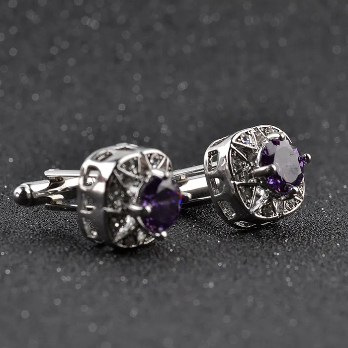 Purple Zircon Cufflinks Formal Business Suit Shirt Cuff Link Button Clip for Women Men Fashion Jewelry Will and Sandy Gift