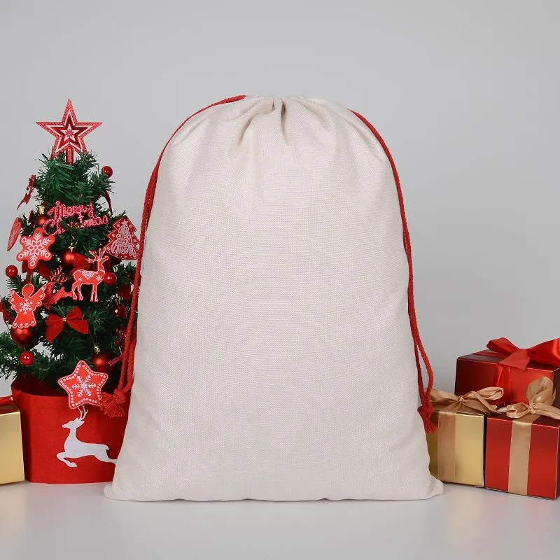 Christmas Gift Bags Linen Canvas Cotton Bag Santa Sack Xmas Reindeer Drawstring Pocket Printed Bag 5 Styles w-00885