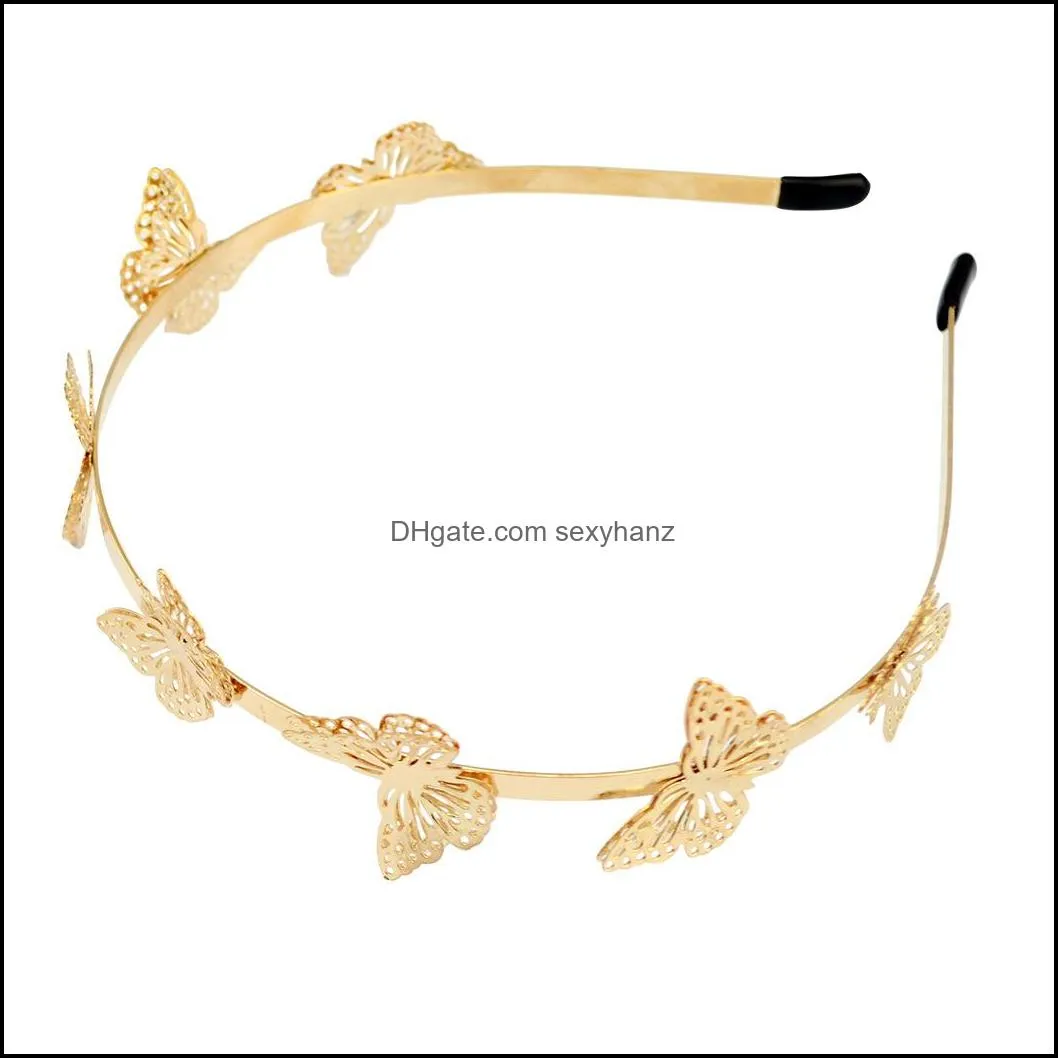 Vintage Gold Leaf crown Butterfly Hairbands Hair Ornament Headdress Girl Women Hair Jewelry Accessories