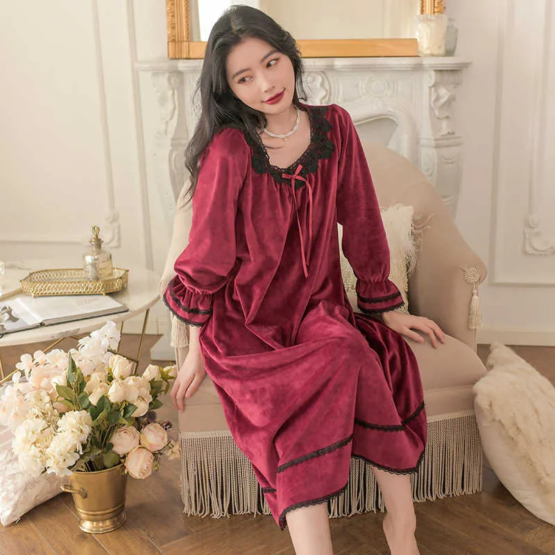 Sleep & Lounge Yierle Nightdrs Lovely Lace Princs Style Thickened Island Veet Long Women's Winter Pajamas