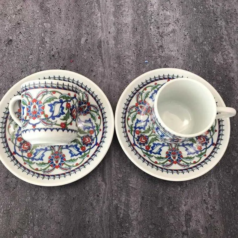 SET of 2 Turkish Coffee Porcelain Cups Traditional Ceramic Coffee Mugs for Home Decor Demistasse Espresso Coffee 210611