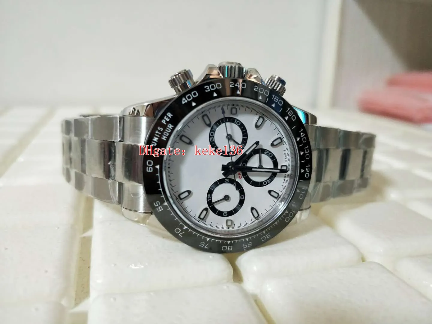 40mm メンズ自動巻きクロノグラフ ウォッチ、316L スチール、パンダ 