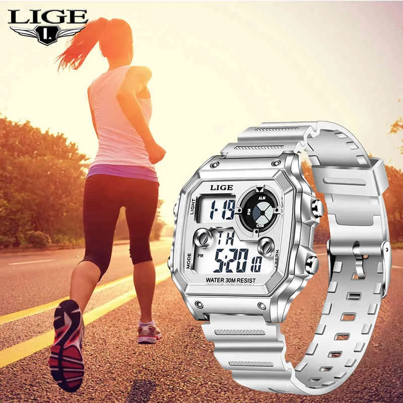 Sport montre-bracelet femmes montres dames montre pour femmes horloge femme montre-bracelet extérieur étanche double affichage LIGE marque heures 210517