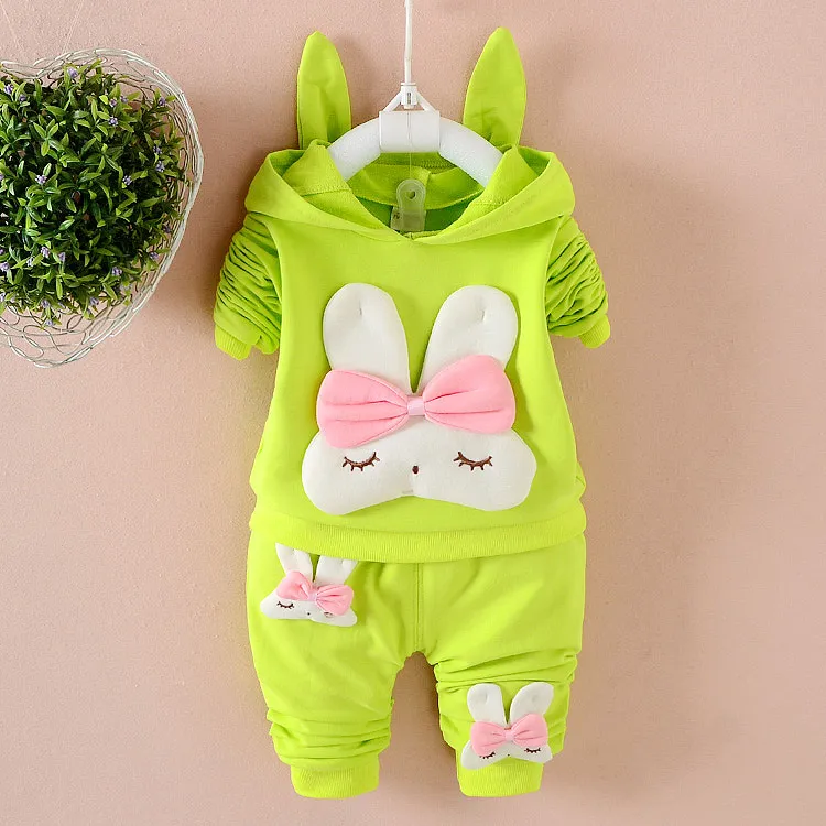 Barnkläder sätter mode Autumn Toddler Kids Girls Rabbit Hooded Sweatshirts Tops+Pants Sport Girls Clothes