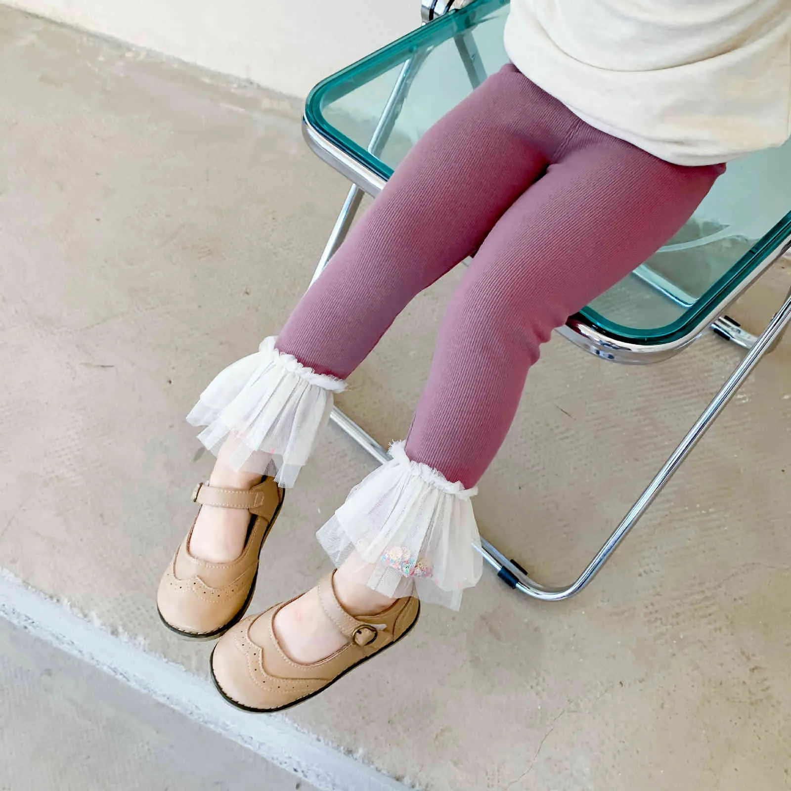 Spring Autumn cute baby girls mesh sequin patchwork leggings Kids 4 colors all-match casual skinny pants 210508