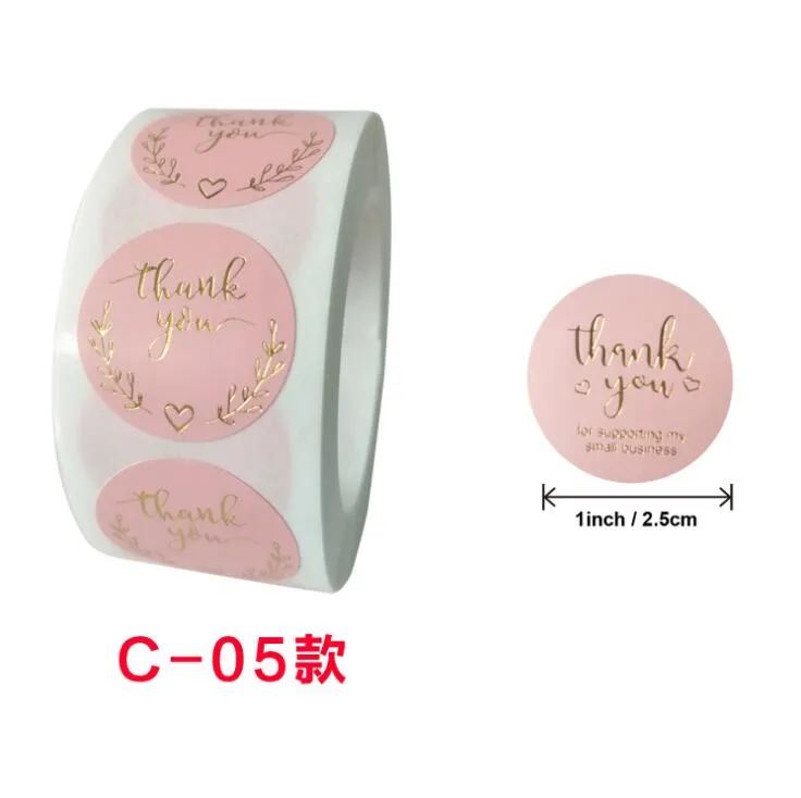 Thank You Pink Sticker Roll Gold Silver Baking Stickers Label Wedding Accessory Tag Glass Bottle Envelope Business Box Gift Invitation Card Decor