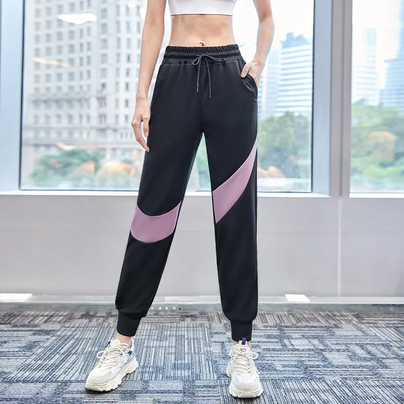 Contraste Couleur Running Pantalons De Sport Femmes Casual Loose Gym Workout Pantalones Été Respirant Fitness Ropa Deportiva Mujer 210514